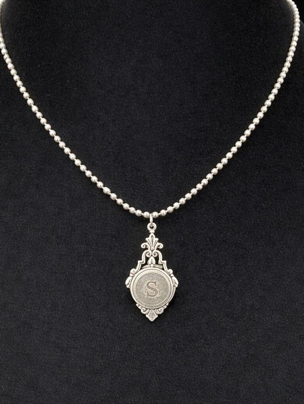 Handmade Vintage-Style Initial “S” Pendant Necklace – Artisan Silver Tone Chain